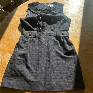 Milly of New York navy cotton jumper dress sz6 gold buttons textured collar